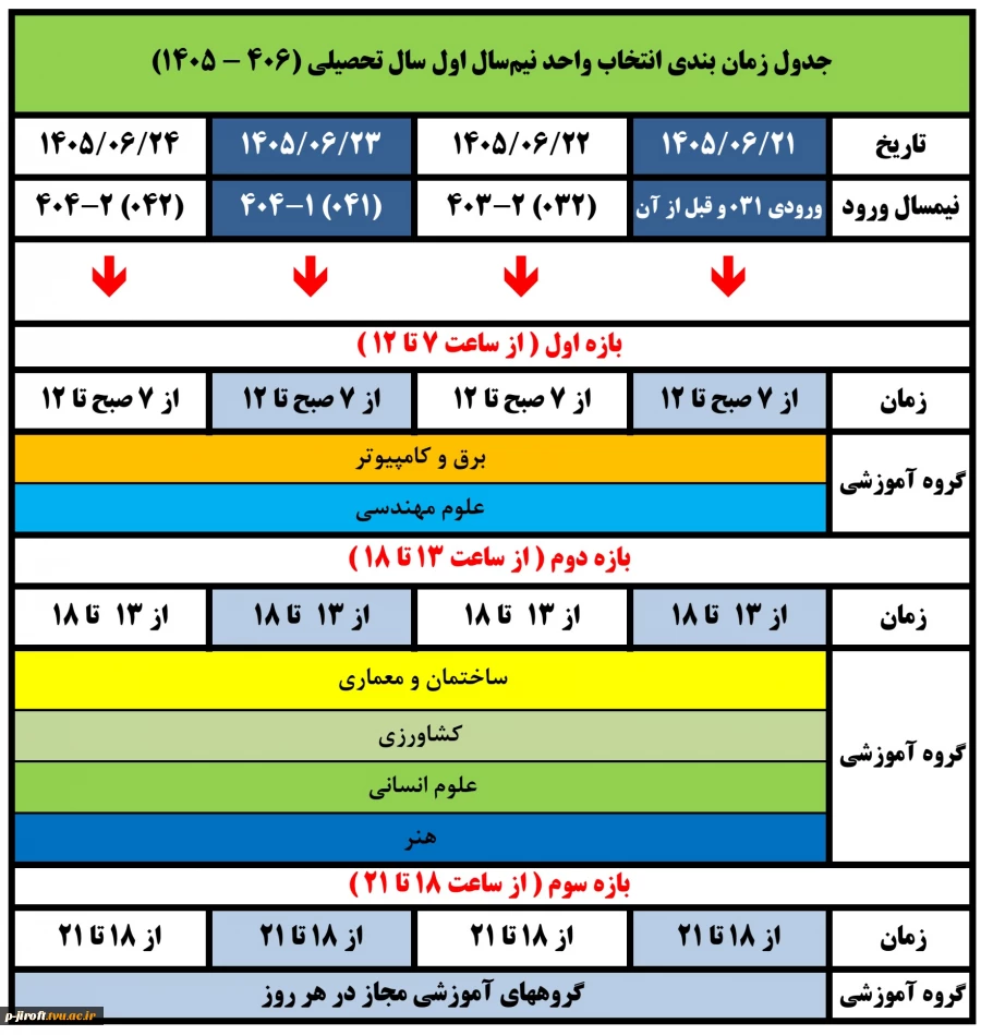 جدول زمانبندی انتخاب واحد 051 3